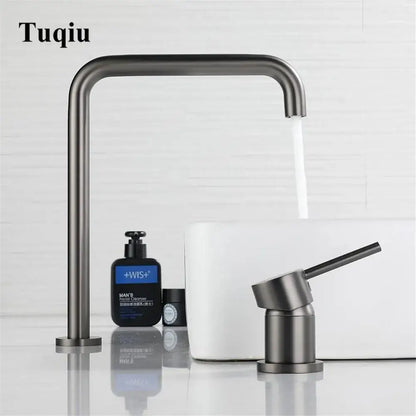 Matte black tuqiu modern kitchen faucet with sleek curved spout and single lever handle in gun grey decorbites style
