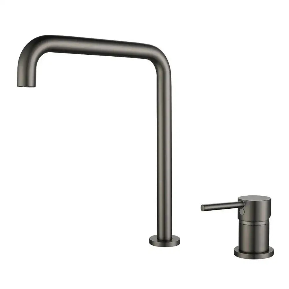 Modern decorbites gun grey rotating kitchen faucet with matte black finish and sleek curved spout for gun grey bathroom use