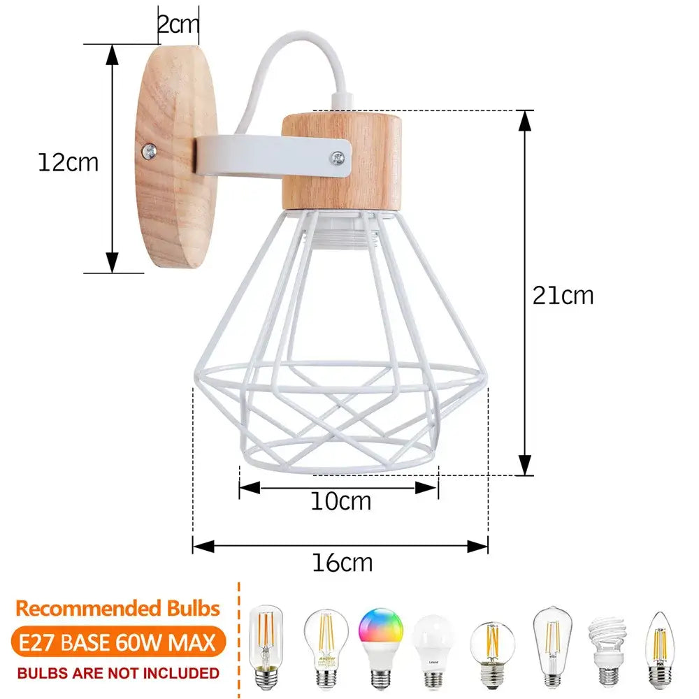 White wire cage wall lamp with natural wood backplate from decorbites iron white cage for modern bedroom decor