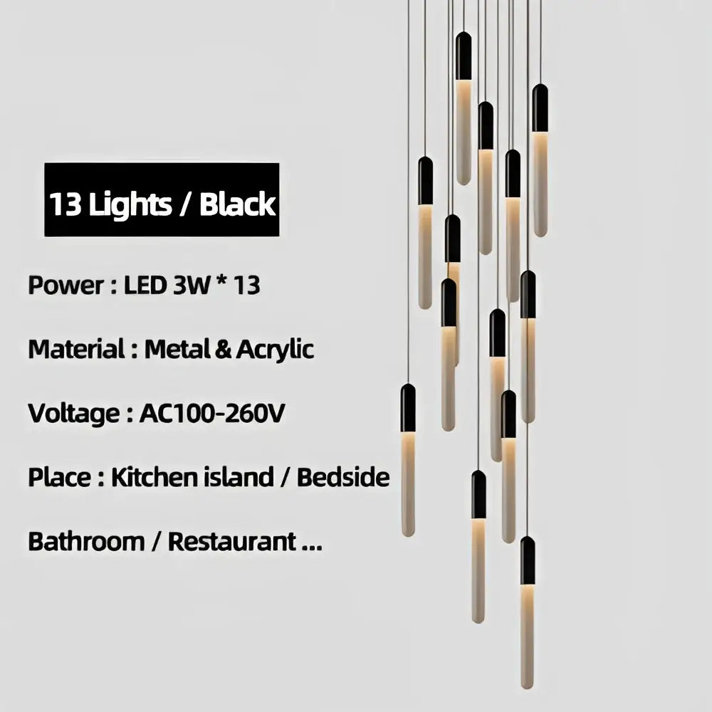 Modern decorbites luxe gold tube chandelier with black and beige metal and acrylic pendant light for dining room lighting