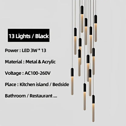 Modern decorbites luxe gold tube chandelier with black and beige metal and acrylic pendant light for dining room lighting