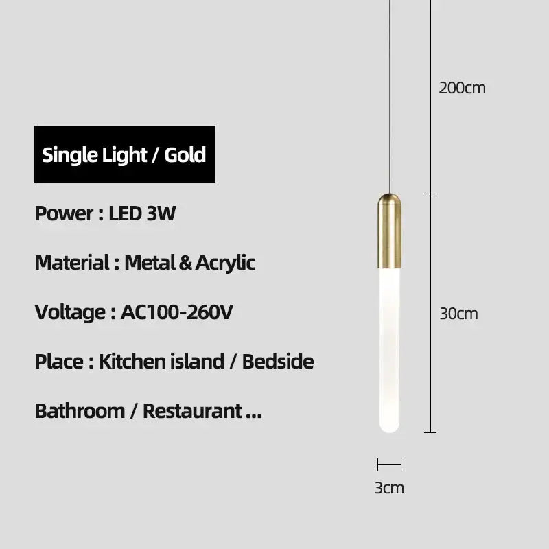 Modern decorbites luxe gold pendant light with sleek cylindrical metal top and translucent acrylic body for dining room lighting
