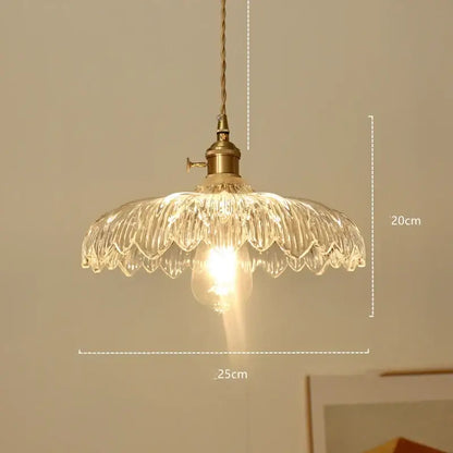Modern diamond amber glass led pendant light with clear petal-ridged shade and brass finish, ideal for dining rooms
