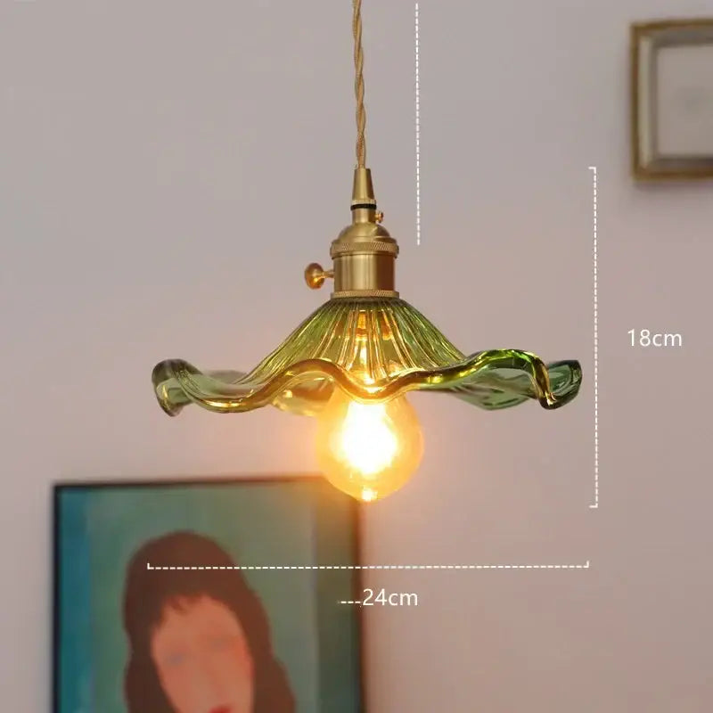Modern diamond amber glass led pendant lights featuring green glass with brass fixture and twisted cord for dining room