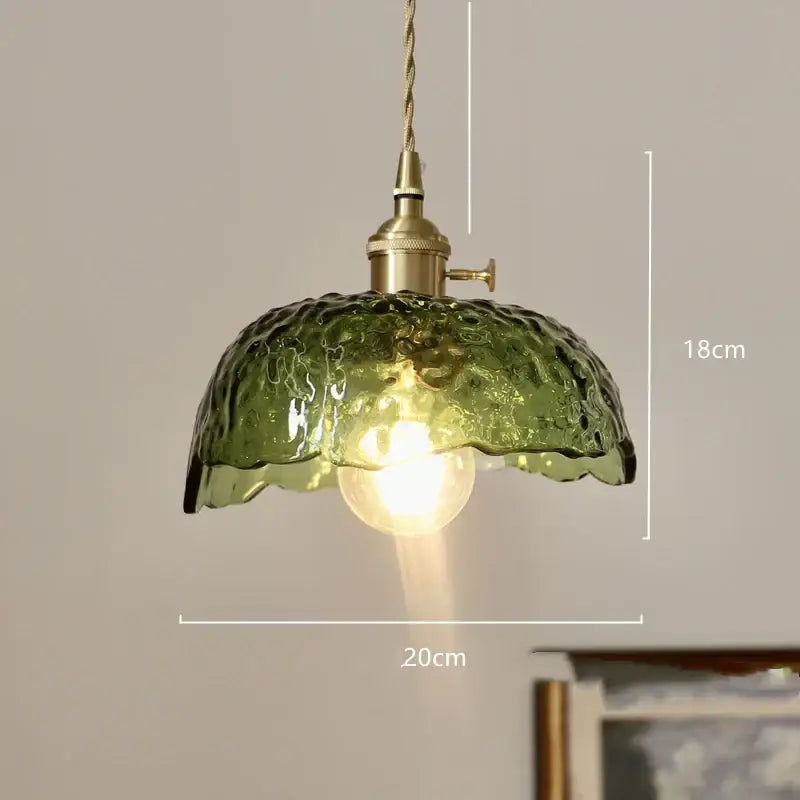 Modern diamond amber glass led pendant light with olive-green textured glass shade and brass hardware for dining room