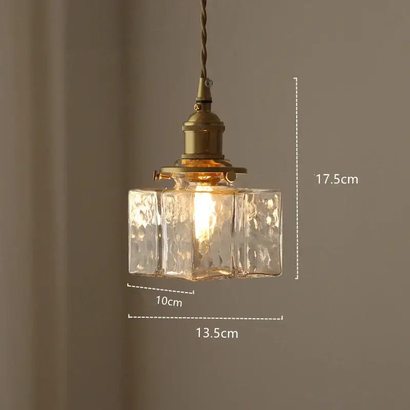 Modern diamond amber glass led pendant light with brass finish and textured clear amber glass for dining rooms