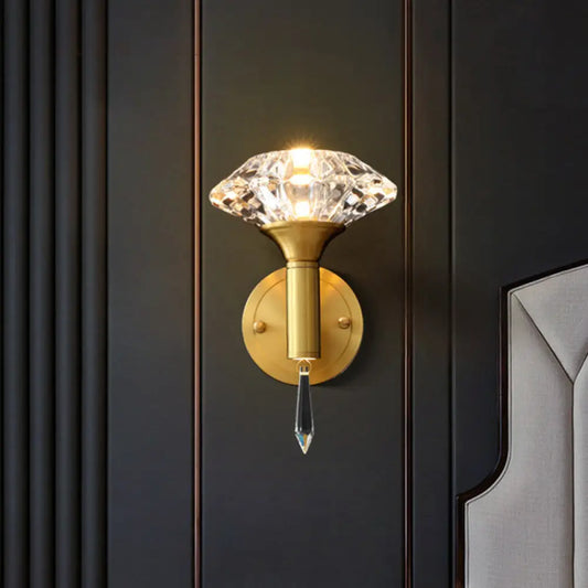 DecorBites™ DecorBites™ Modern Diamond Bevel Cut Crystal Wall Sconce: 1-Bulb Wall Light Fixture with Crystal Spears