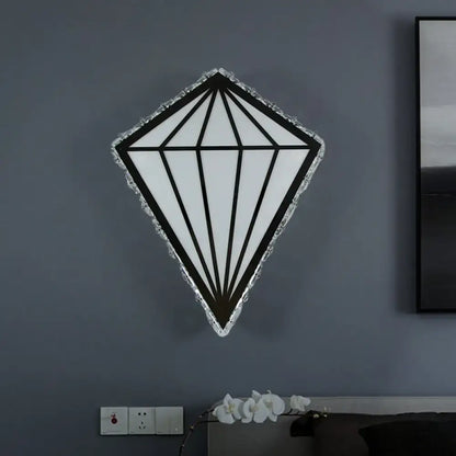 Modern diamond white wall light with warm white light bulb base featuring frosted glass and textured silver frame