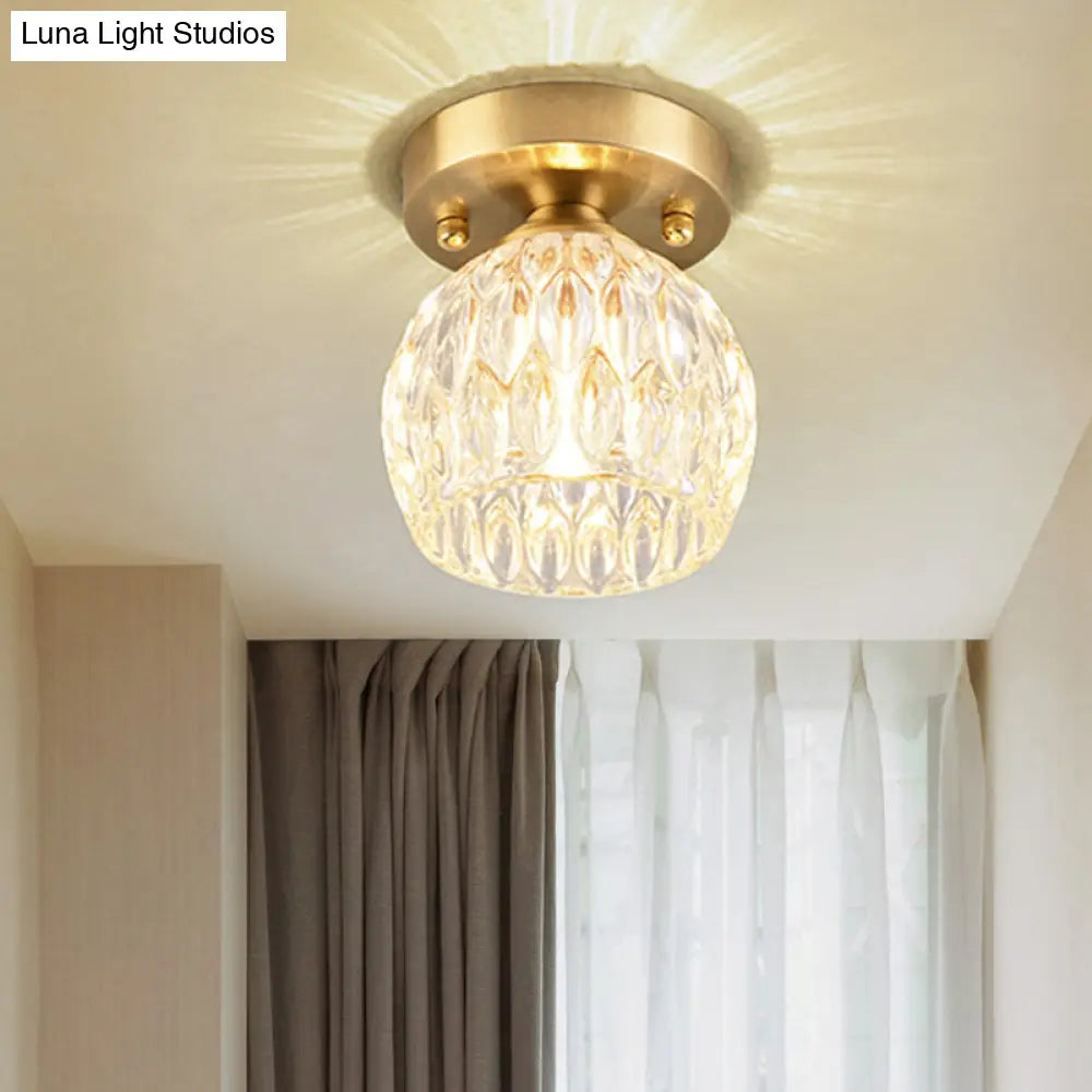 DecorBites™ DecorBites™ Modern Dimpled Crystal Flush Mount Ceiling Light for Corridor - 1 Brass Fixture
