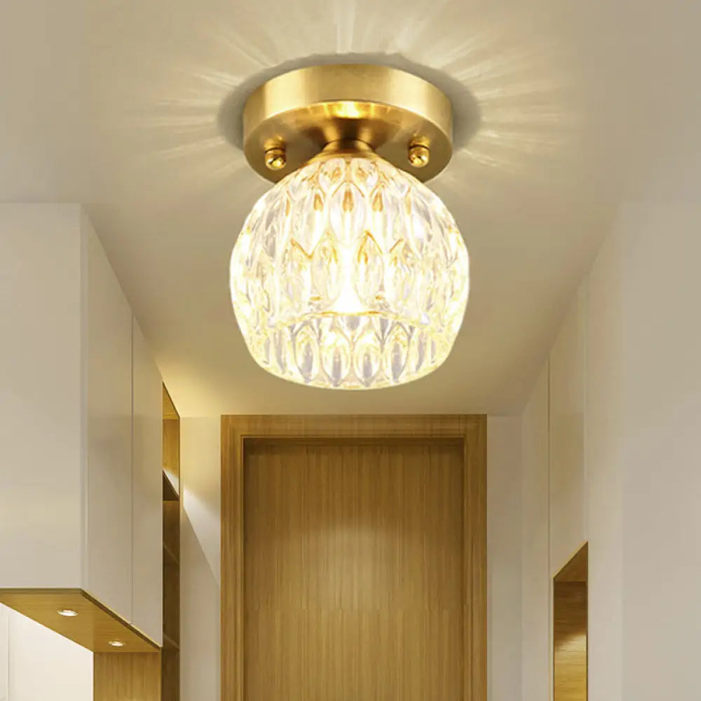 DecorBites™ DecorBites™ Modern Dimpled Crystal Flush Mount Ceiling Light for Corridor - 1 Brass Fixture