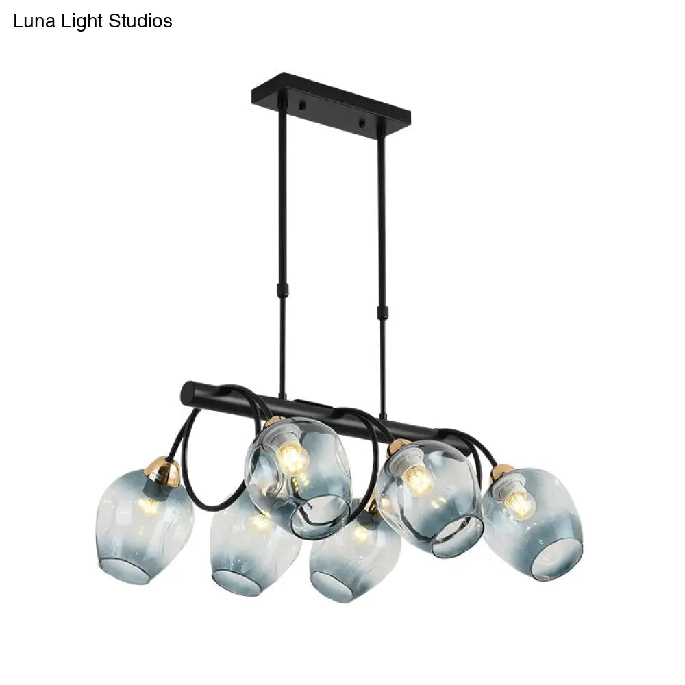 ديكوربايتس™ مصباح جزيرة زجاجي حديث مُغَيَّر على شكل كأس نبيذ مع وحدة تعليق سوداء 6/8/10 رؤوس - أزرق/أخضر متدرج