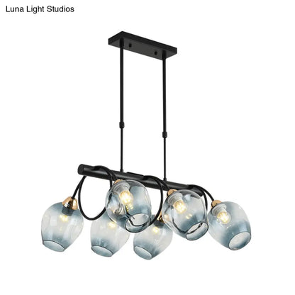 ديكوربايتس™ مصباح جزيرة زجاجي حديث مُغَيَّر على شكل كأس نبيذ مع وحدة تعليق سوداء 6/8/10 رؤوس - أزرق/أخضر متدرج