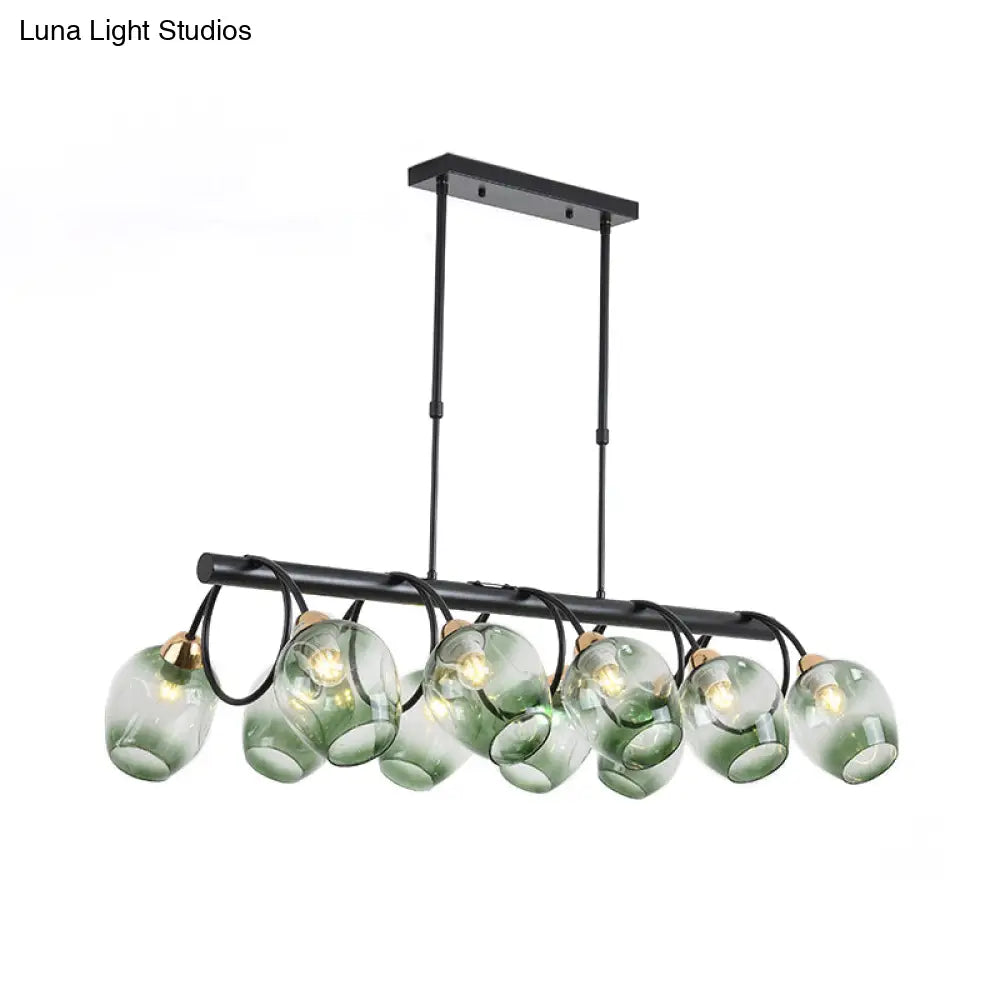 ديكوربايتس™ مصباح جزيرة زجاجي حديث مُغَيَّر على شكل كأس نبيذ مع وحدة تعليق سوداء 6/8/10 رؤوس - أزرق/أخضر متدرج