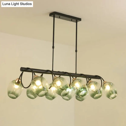 ديكوربايتس™ مصباح جزيرة زجاجي حديث مُغَيَّر على شكل كأس نبيذ مع وحدة تعليق سوداء 6/8/10 رؤوس - أزرق/أخضر متدرج