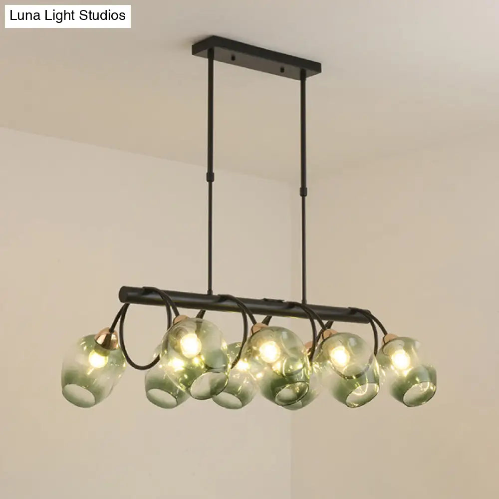 ديكوربايتس™ مصباح جزيرة زجاجي حديث مُغَيَّر على شكل كأس نبيذ مع وحدة تعليق سوداء 6/8/10 رؤوس - أزرق/أخضر متدرج