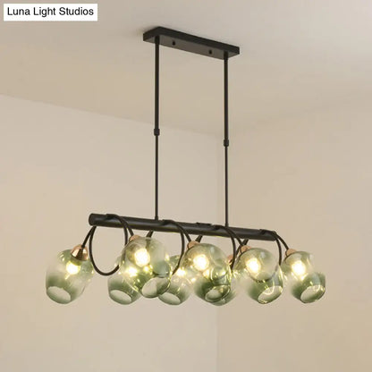 ديكوربايتس™ مصباح جزيرة زجاجي حديث مُغَيَّر على شكل كأس نبيذ مع وحدة تعليق سوداء 6/8/10 رؤوس - أزرق/أخضر متدرج