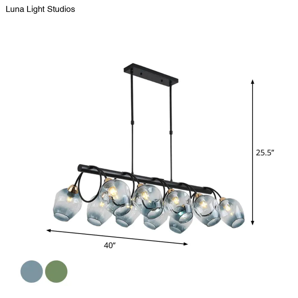 ديكوربايتس™ مصباح جزيرة زجاجي حديث مُغَيَّر على شكل كأس نبيذ مع وحدة تعليق سوداء 6/8/10 رؤوس - أزرق/أخضر متدرج