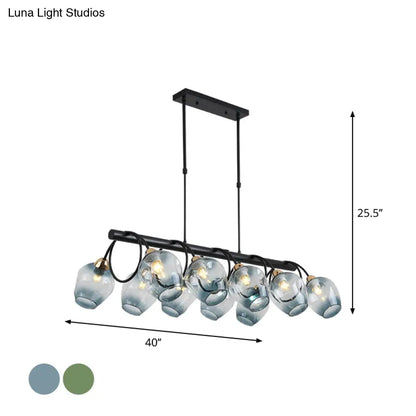 ديكوربايتس™ مصباح جزيرة زجاجي حديث مُغَيَّر على شكل كأس نبيذ مع وحدة تعليق سوداء 6/8/10 رؤوس - أزرق/أخضر متدرج