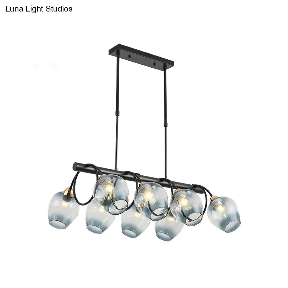 ديكوربايتس™ مصباح جزيرة زجاجي حديث مُغَيَّر على شكل كأس نبيذ مع وحدة تعليق سوداء 6/8/10 رؤوس - أزرق/أخضر متدرج