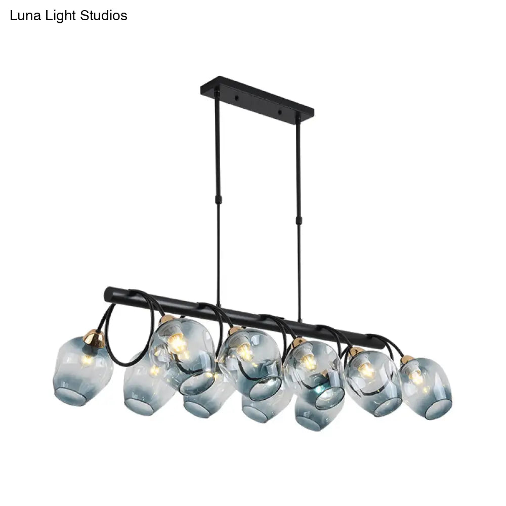 ديكوربايتس™ مصباح جزيرة زجاجي حديث مُغَيَّر على شكل كأس نبيذ مع وحدة تعليق سوداء 6/8/10 رؤوس - أزرق/أخضر متدرج