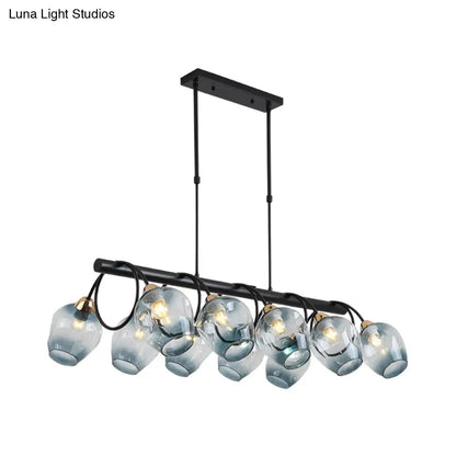 ديكوربايتس™ مصباح جزيرة زجاجي حديث مُغَيَّر على شكل كأس نبيذ مع وحدة تعليق سوداء 6/8/10 رؤوس - أزرق/أخضر متدرج