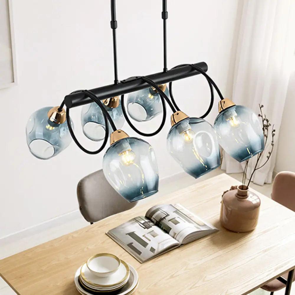 ديكوربايتس™ مصباح جزيرة زجاجي حديث مُغَيَّر على شكل كأس نبيذ مع وحدة تعليق سوداء 6/8/10 رؤوس - أزرق/أخضر متدرج