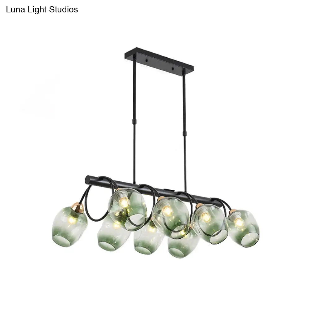 ديكوربايتس™ مصباح جزيرة زجاجي حديث مُغَيَّر على شكل كأس نبيذ مع وحدة تعليق سوداء 6/8/10 رؤوس - أزرق/أخضر متدرج