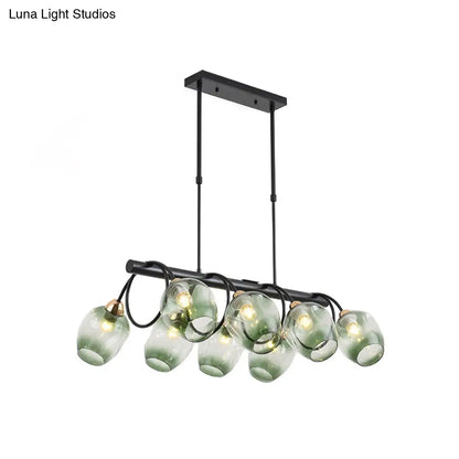 ديكوربايتس™ مصباح جزيرة زجاجي حديث مُغَيَّر على شكل كأس نبيذ مع وحدة تعليق سوداء 6/8/10 رؤوس - أزرق/أخضر متدرج