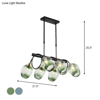 ديكوربايتس™ مصباح جزيرة زجاجي حديث مُغَيَّر على شكل كأس نبيذ مع وحدة تعليق سوداء 6/8/10 رؤوس - أزرق/أخضر متدرج