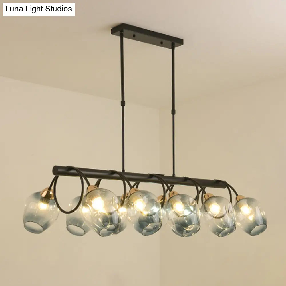 ديكوربايتس™ مصباح جزيرة زجاجي حديث مُغَيَّر على شكل كأس نبيذ مع وحدة تعليق سوداء 6/8/10 رؤوس - أزرق/أخضر متدرج