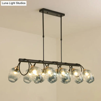 ديكوربايتس™ مصباح جزيرة زجاجي حديث مُغَيَّر على شكل كأس نبيذ مع وحدة تعليق سوداء 6/8/10 رؤوس - أزرق/أخضر متدرج