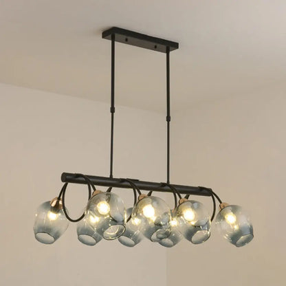 ديكوربايتس™ مصباح جزيرة زجاجي حديث مُغَيَّر على شكل كأس نبيذ مع وحدة تعليق سوداء 6/8/10 رؤوس - أزرق/أخضر متدرج