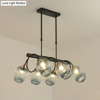 ديكوربايتس™ مصباح جزيرة زجاجي حديث مُغَيَّر على شكل كأس نبيذ مع وحدة تعليق سوداء 6/8/10 رؤوس - أزرق/أخضر متدرج