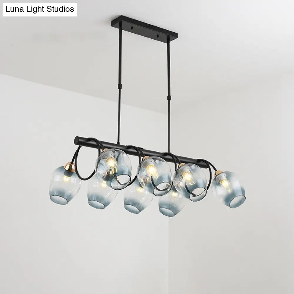 ديكوربايتس™ مصباح جزيرة زجاجي حديث مُغَيَّر على شكل كأس نبيذ مع وحدة تعليق سوداء 6/8/10 رؤوس - أزرق/أخضر متدرج