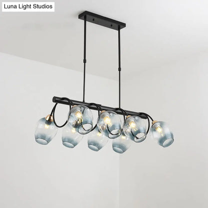 ديكوربايتس™ مصباح جزيرة زجاجي حديث مُغَيَّر على شكل كأس نبيذ مع وحدة تعليق سوداء 6/8/10 رؤوس - أزرق/أخضر متدرج