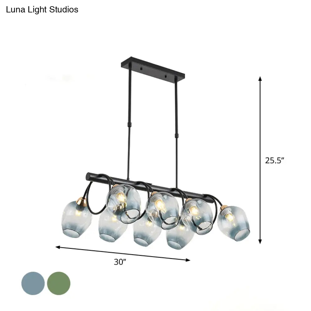 ديكوربايتس™ مصباح جزيرة زجاجي حديث مُغَيَّر على شكل كأس نبيذ مع وحدة تعليق سوداء 6/8/10 رؤوس - أزرق/أخضر متدرج