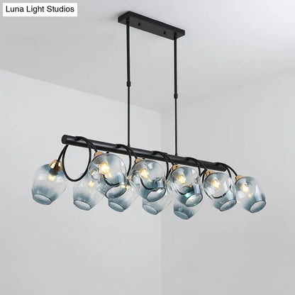 ديكوربايتس™ مصباح جزيرة زجاجي حديث مُغَيَّر على شكل كأس نبيذ مع وحدة تعليق سوداء 6/8/10 رؤوس - أزرق/أخضر متدرج