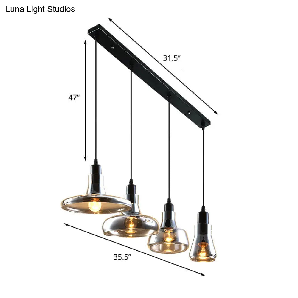 مصباح سقف معلق لغرفة الطعام الحديثة - 4 مصابيح متعددة معلقة على شكل مظلة دائرية/خطية مع ظلال زجاجية مدخنة