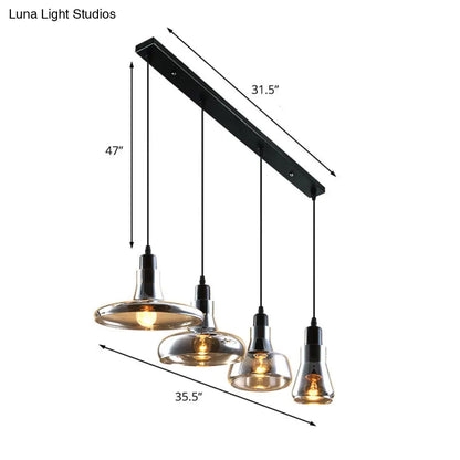مصباح سقف معلق لغرفة الطعام الحديثة - 4 مصابيح متعددة معلقة على شكل مظلة دائرية/خطية مع ظلال زجاجية مدخنة