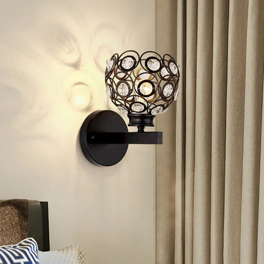 DecorBites™ DecorBites™ Modern Dome Clear Crystal Wall Lamp with Brass/Black Finish - Ideal Bedroom Lighting