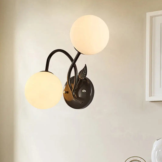 DecorBites™ DecorBites™ Modern Double Globe Opal Glass Wall Light: 2-Bulb Coffee Shop Sconce in Black/Gold