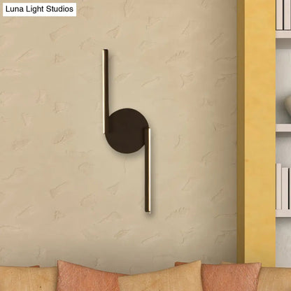 DecorBites™ DecorBites™ Modern Double Line LED Wall Lamp in Black with Circle Backplate and Warm/White Light