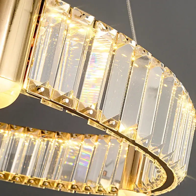 Modern double ring crystal ceiling chandelier with golden frame and clear rectangular prisms for decorbites crystal ceiling decor