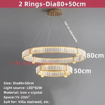 Modern double ring crystal ceiling chandelier in gold tone with led lighting and crystal accents for decorbites crystal ceiling decor
