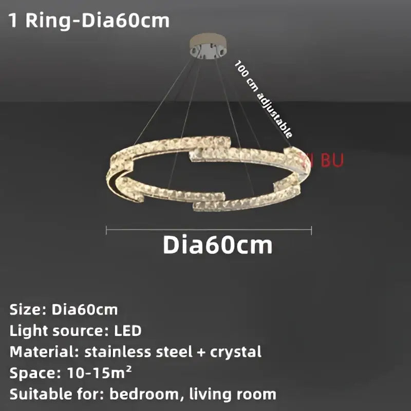 Modern double ring decorbites crystal ceiling chandelier with stainless steel frame and sparkling crystal accents for living room