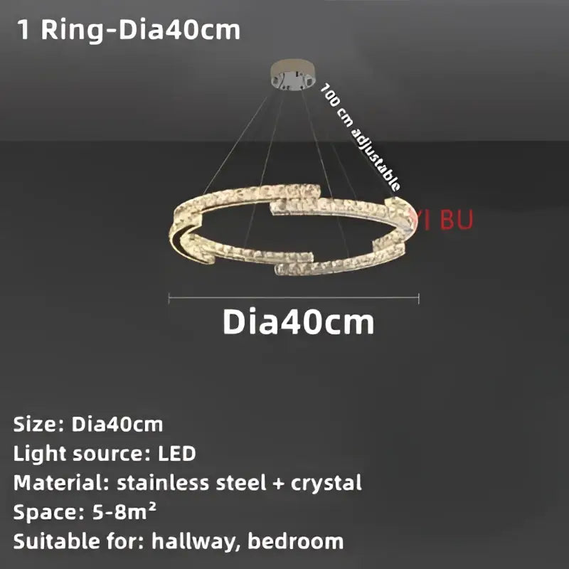 A modern double ring decorbites crystal ceiling chandelier with stainless steel frame and sparkling crystal accents