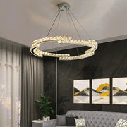 Modern double ring decorbites crystal ceiling chandelier with sleek metallic finish and embedded led lights for living room