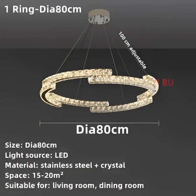 Modern double ring decorbites crystal ceiling chandelier with a stainless steel frame and sparkling crystal accents for living room