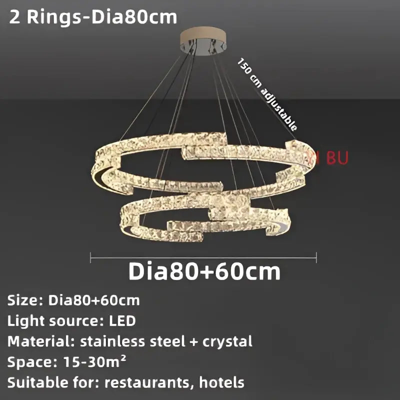 Modern double ring decorbites crystal ceiling chandelier with stainless steel frame and sparkling accents for living room use