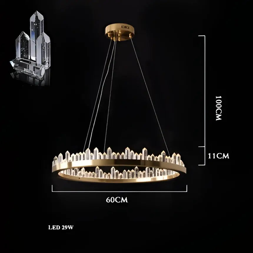 Modern double tier gold dimmalbe led crystal high ceiling chandelier with circular frame and faceted crystals decorbites dimmalbe led